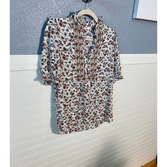 Max Studio Woman White Floral V-Neck Short Sleeve Blouse Women's Size XS - Picture 7 of 7